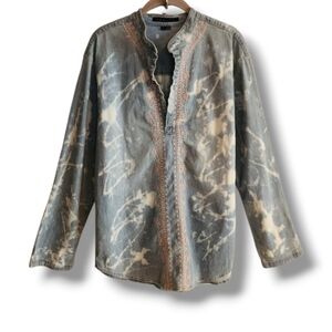 Theory‎ Blue Denim Bleached Embroidered Long Sleeve Tunic Top Blouse Small